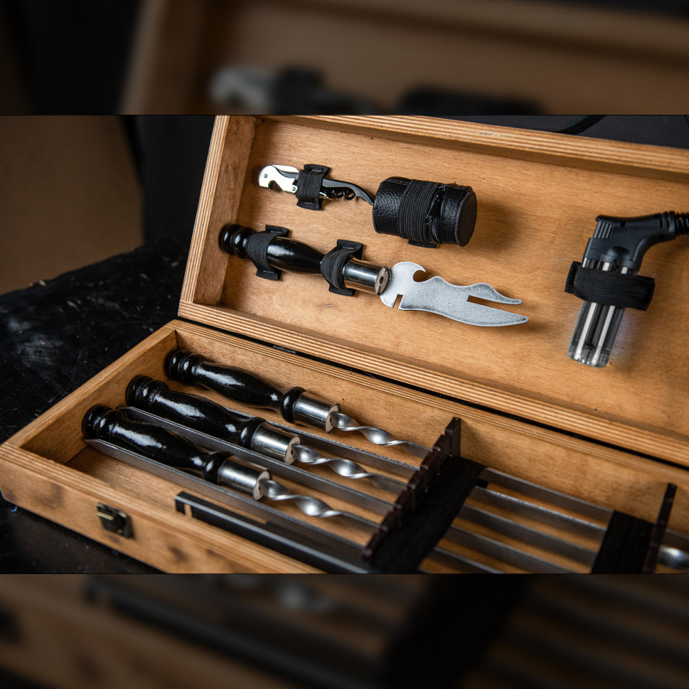 Шампури подарункові набір бокс для пікніка гриля та барбекю Оригінальні Віп подарунки на день народження татові, хлопцю, Тернопіль - фото 4