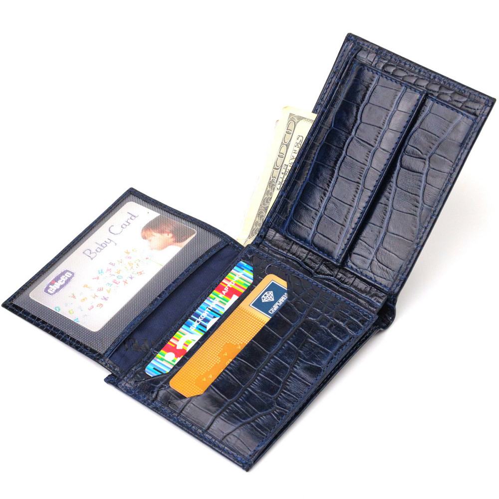 Красивый кошелек для мужчин из натуральной кожи с тиснением под крокодила Синий (CANPELLINI) Киев - изображение 1