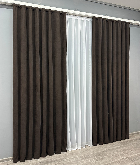 Комплект готовых штор VR-Textil Микровелюр Petek № 1829ш Венге 150х290 см 2 шт (33-0815) Киев - изображение 4