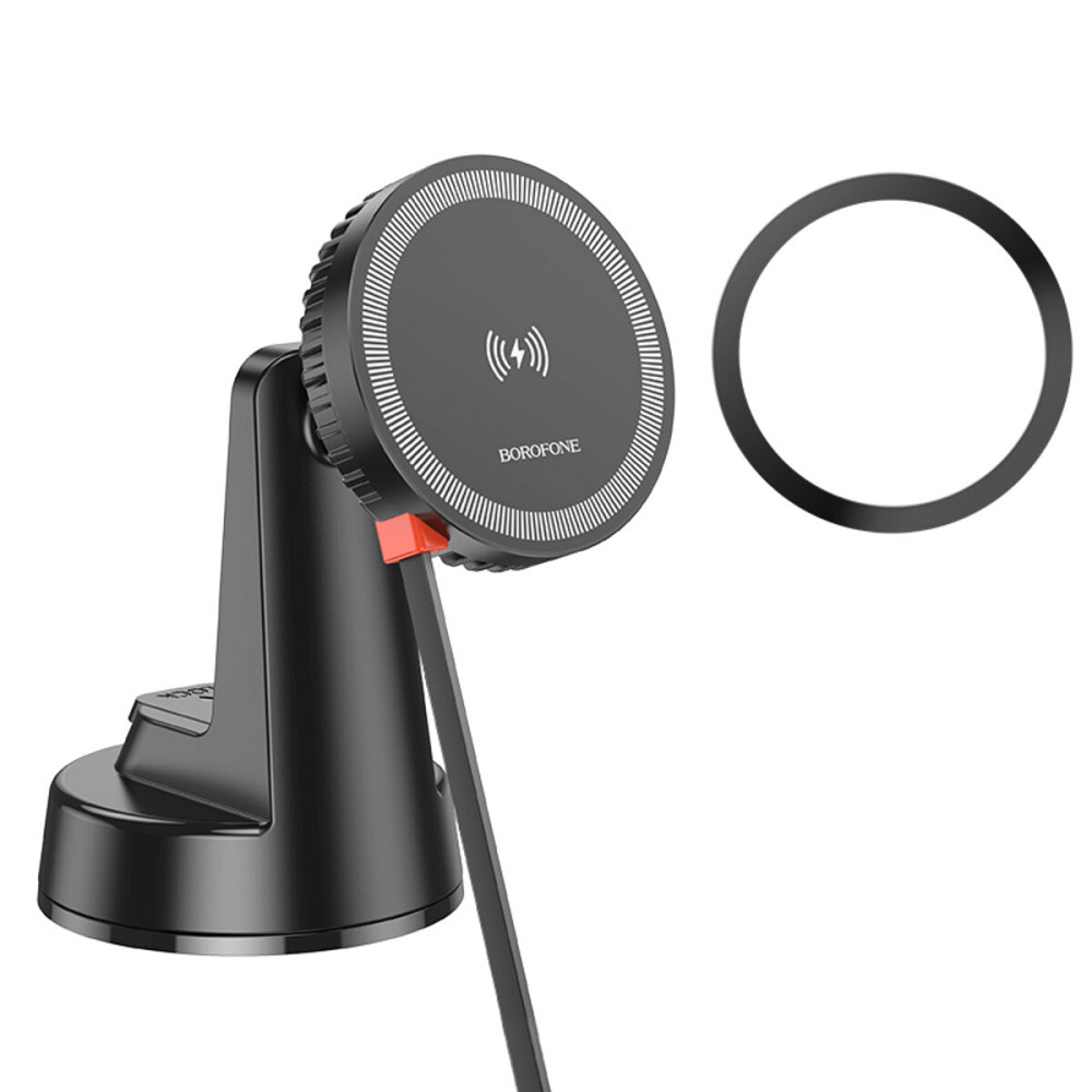 Тримач для мобiльного з БЗП BOROFONE BH208 Mona retractable magnetic wireless fast charging car holder(center console) Black (6941991108624) Київ - фото 5