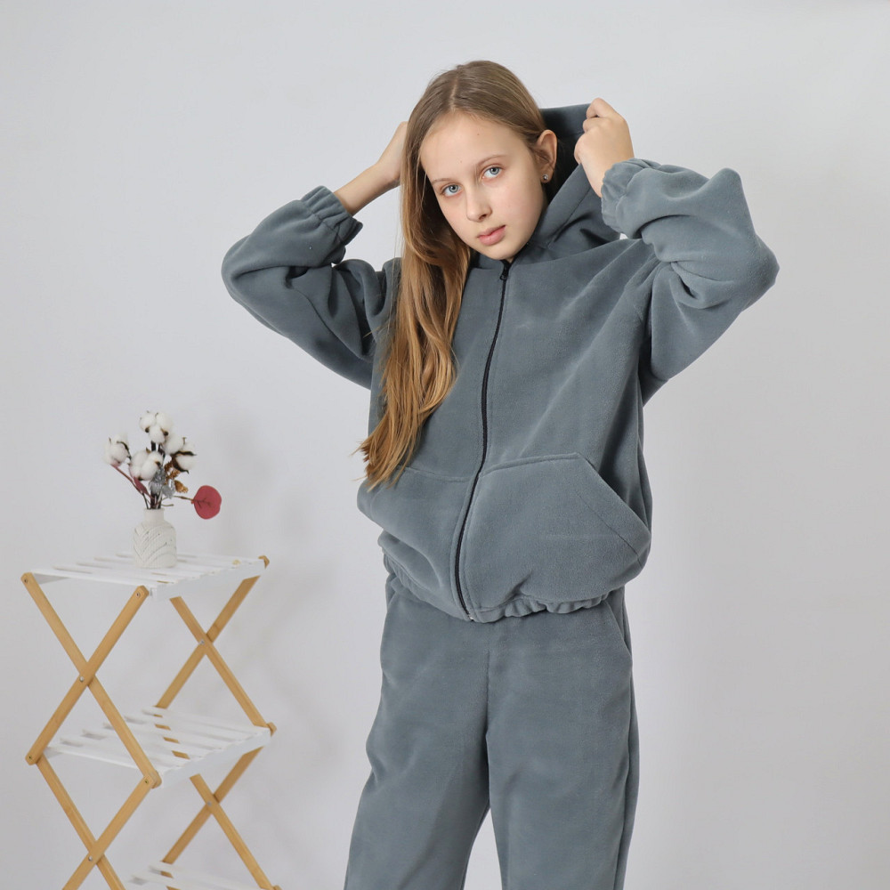 Дитячий флісовий теплий костюм на зиму (толстовка на блискавці з капюшоном + штани) Сіро-зелений 104 Кам'янець-Подільський - фото 3