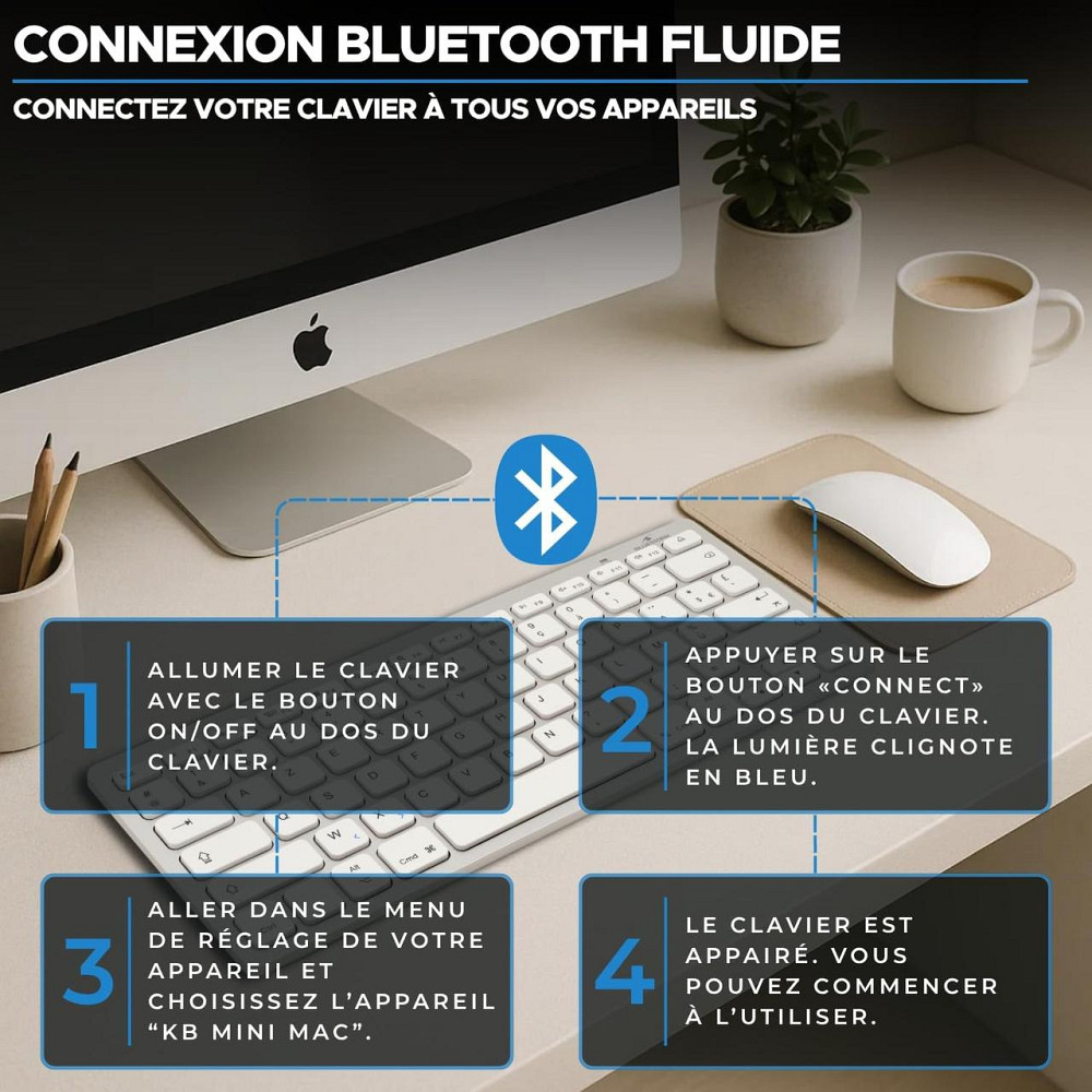 Бездротова клавіатура Bluetooth Bluestork компактна, ультратонка AZERTY, легка тиха міні-клавіатура для Mac, iPad, iPhone біла Київ - фото 5