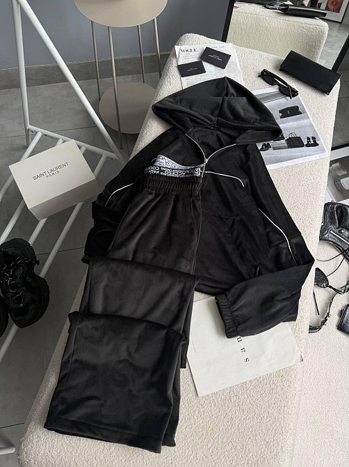 Женский утепленный велюровый костюм двойка на меху Черный, 42/46 Одесса - изображение 1