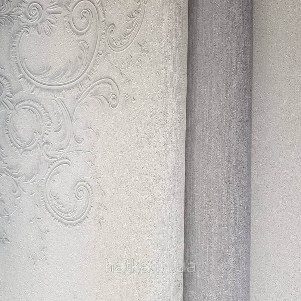 Шпалери метрові вінілові на флізелін дизайнерські Erismann Elle вензелі сріблясті структурних на білому Київ - фото 3