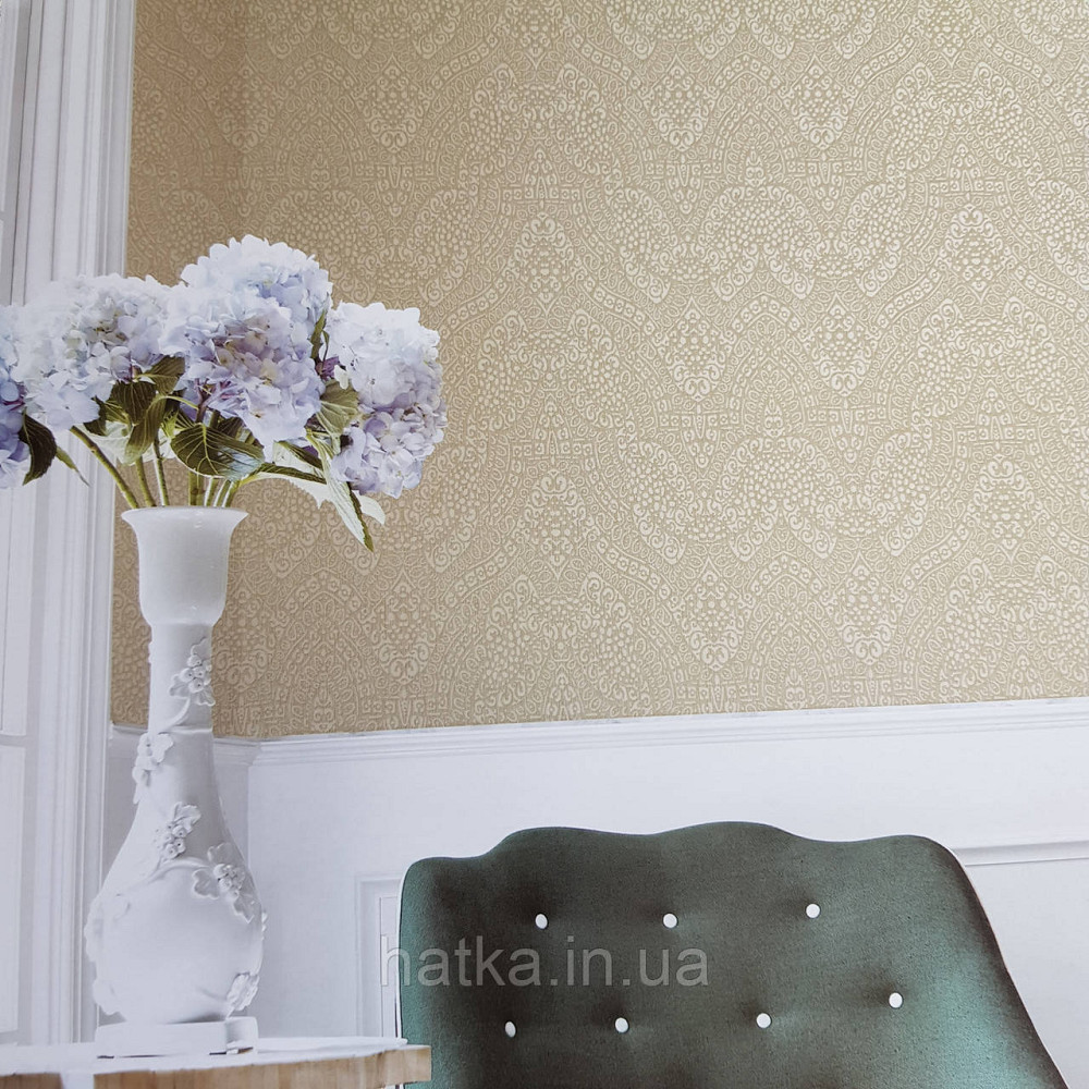 Шпалери метрові вінілові на флізелін Yuanlong Samsara східний стиль вензелі завитки бежеві сріблясті 3д Київ - фото 1
