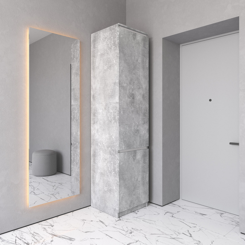 Шафа пенал VAYS R-21 Бетон-Білі планки, з полицями та штангою, без ручок, ЛДСП, 50×50×211 см - для одягу та взуття, в передпокій Львів - фото 1