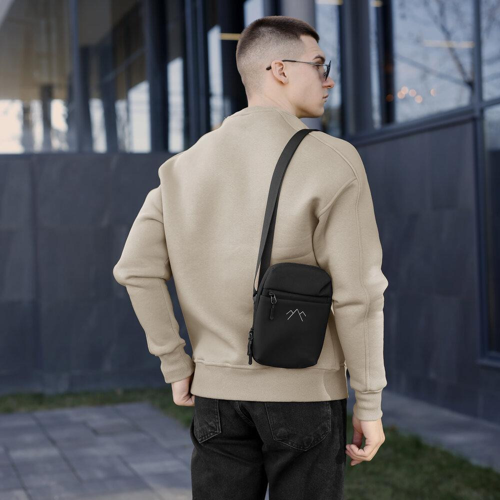 Мужская черная сумка с карманами с застежкой Pobedov Vertical Киев - изображение 5