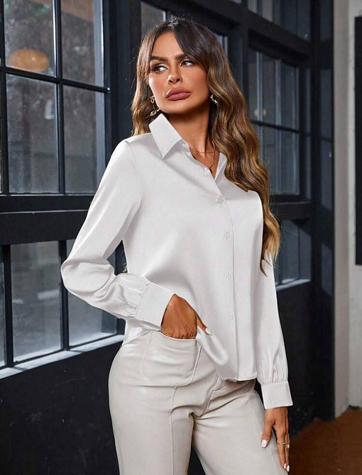 Женская базовая рубашка на пуговицах из шелка Армани Белый, 42/44 Одесса - изображение 2