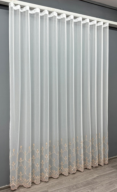 Тюль VR-Textil 1468т Фатин з вишивкою Молочний з пудровим 400х270 см (42-0846) Київ - фото 3