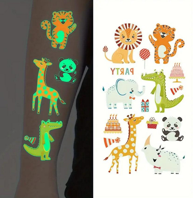 68 временных переводных тату, флуоресцентные тату для детей, светящиеся водостойкие тату. Киев - изображение 3
