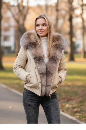 Бомбер женский с мехом блюфрост Бежевый 44 Харьков