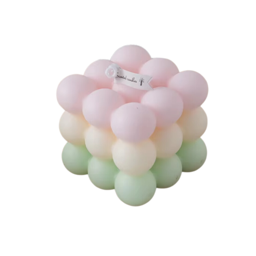 Свічка "Кубик бульбашок" ручної роботи колір рожевий,зелений,білий Кам'янець-Подільський - фото 1