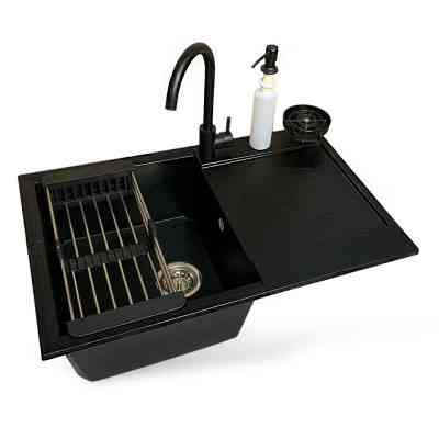 Мойка кухонная Adamant Horizon чорний + змішувач + дозатор + ополіскувач склянок + коланд (4824296106303) Вінниця