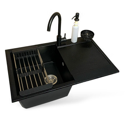 Мойка кухонная Adamant Horizon чорний + змішувач + дозатор + ополіскувач склянок + коланд (4824296106303) Вінниця - фото 1