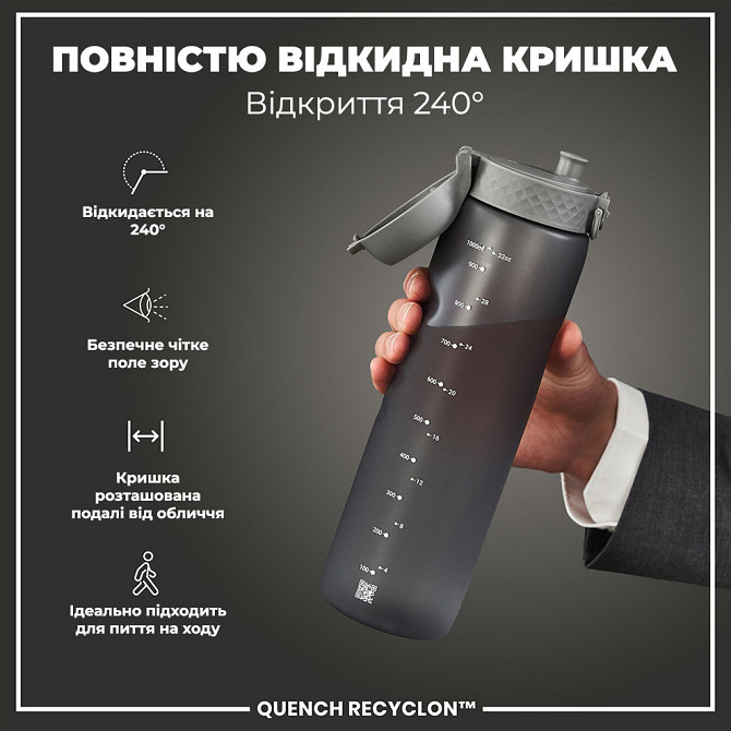 Пляшка для води ION8 1000 мл. (ЕКО пляшка) BPA Free, Grey Каменское - изображение 3