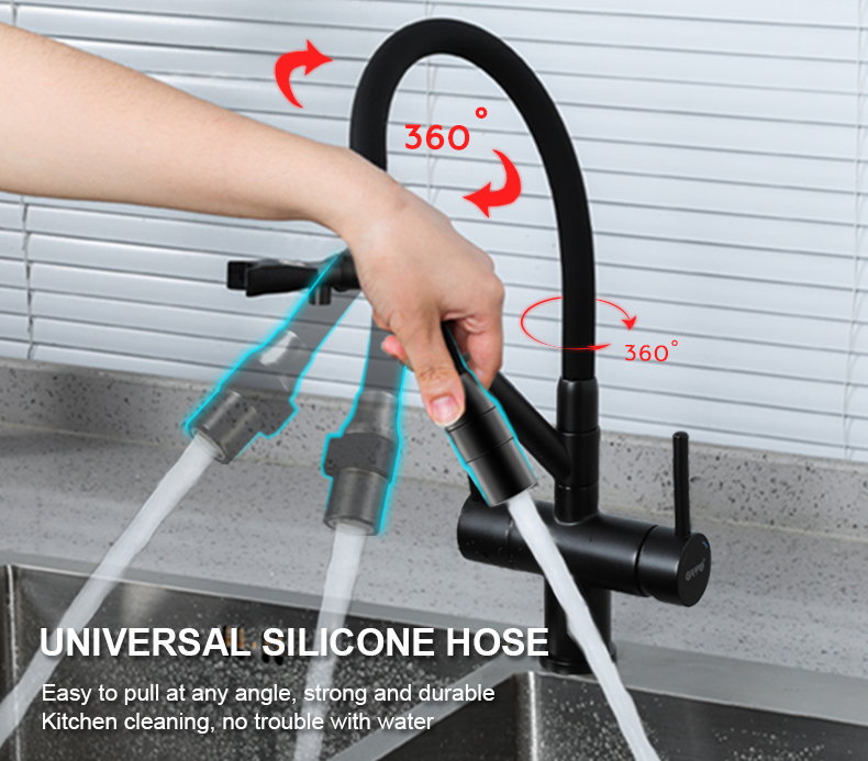 Кухонний змішувач Koer KB-72006-05 для питної води з гнучким виливом на підставці латунь/чорний (KR3380) Чернівці - фото 4