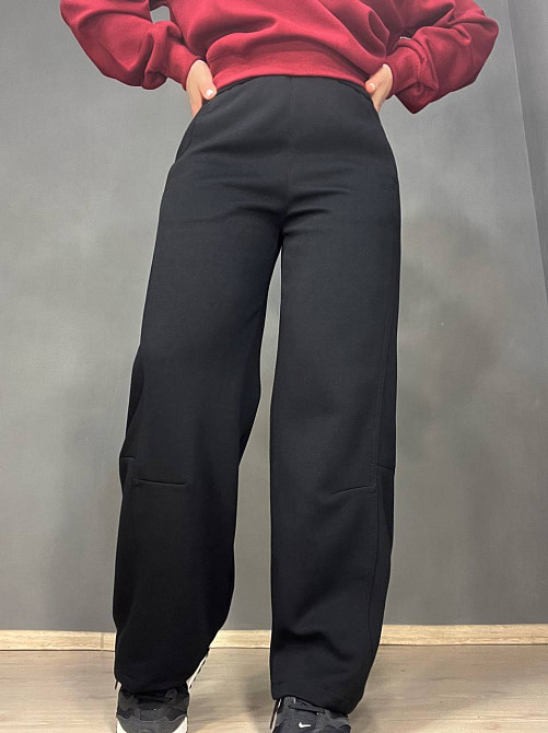 Штани жіночі A-N 25061 спортивні широкі Baggy з кишенями та шнурком трикотажні чорні, чорний, L Київ - фото 17
