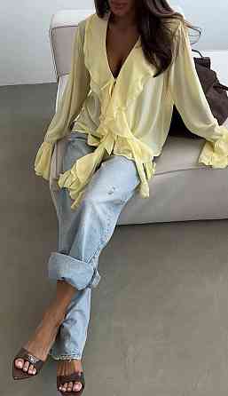 Жіноча шифонова блузка з воланами. Лимонний, 50/52 Одеса