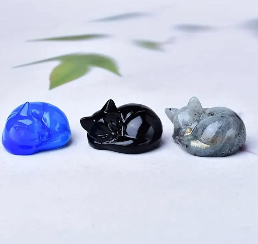 Фігурка сплячого кота з натурального лабродариту, 40 мм. Декоративна фігурка з натурального лабродар Київ - фото 2