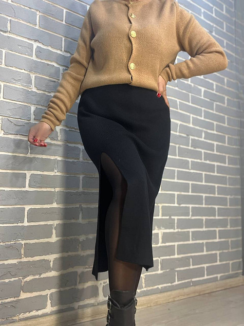 Спідниця жіноча My fashion 891 в'язка тепла розріз французька довжина one size чорна, чорний, one size Київ - фото 15
