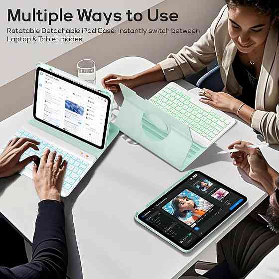 Клавиатура-чехол OYEEICE для iPad 10.2″ (7/8/9 поколения) с подсветкой RGB и аккумулятором зелёная 360° Киев