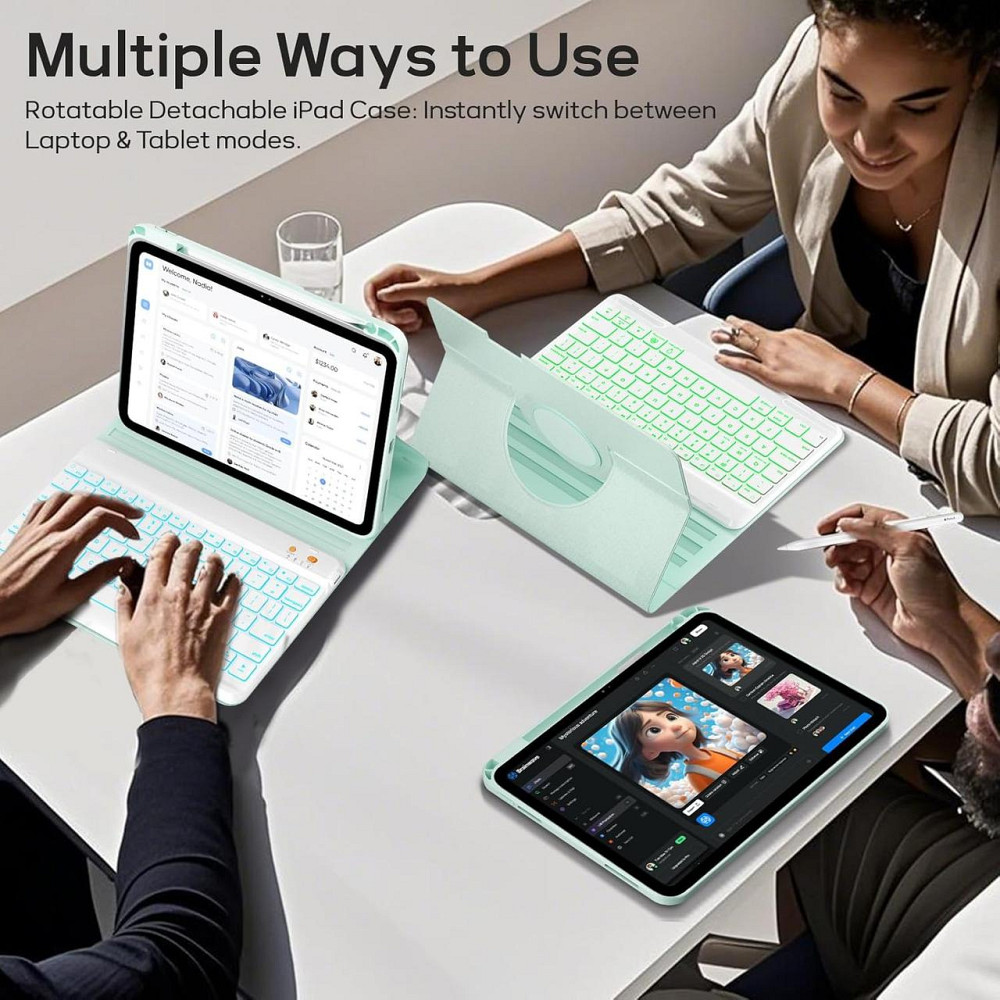 Клавиатура-чехол OYEEICE для iPad 10.2″ (7/8/9 поколения) с подсветкой RGB и аккумулятором зелёная 360° Киев - изображение 2
