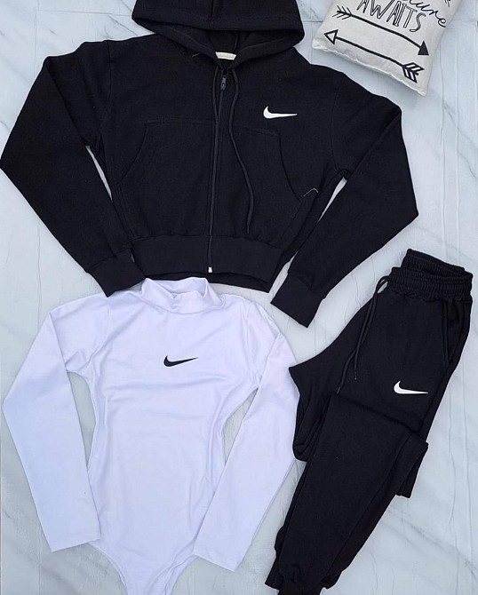 Жіночий стильний повсякденний костюм-трійка двонитка костюм, боді віскоза Чорний, 46/48 Одеса - фото 1