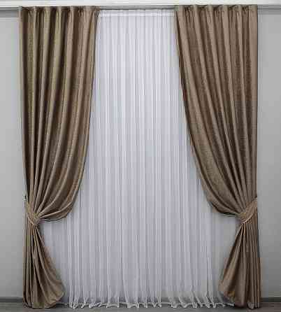 Комплект готових штор VR-Textil Оксамит (бархат) № 1129ш Какао з теракотовим 150х270 см 2 шт (30-940) Київ