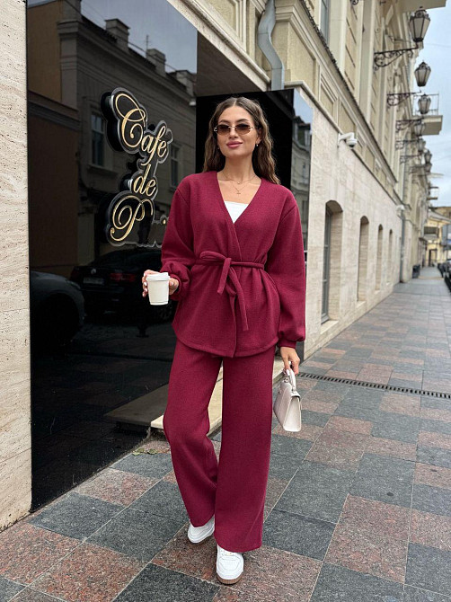 Женский теплый базовый костюм двойка из турецкой ангоры вязки Бордо, 50/52 Одесса - изображение 2