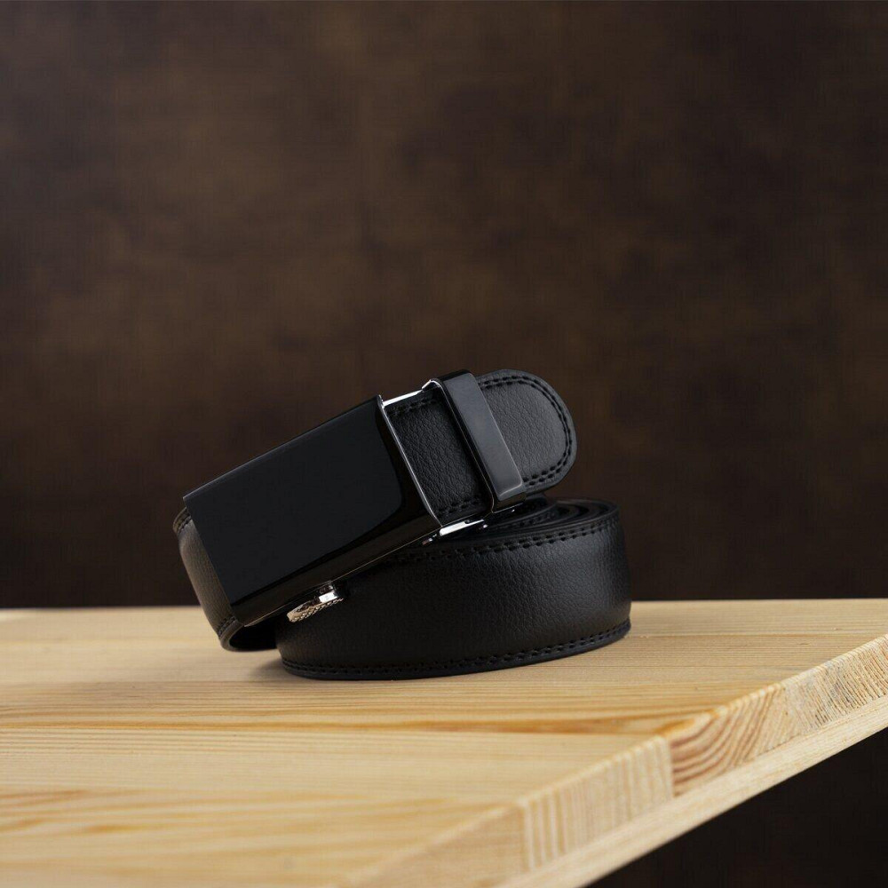 Ремень мужской c двойной строчкой тонкий Vintage 20312 Черный Киев - изображение 6