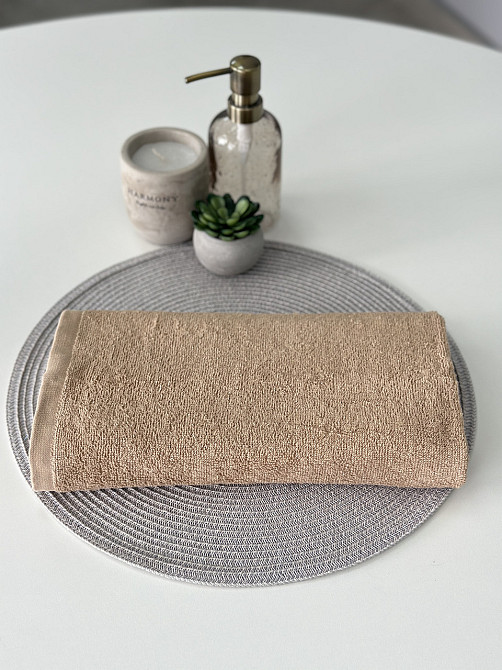 Рушник однотонний Ideal Textile 50х90 см 400 г/м2 бежевий (56860919) Чернівці - фото 3