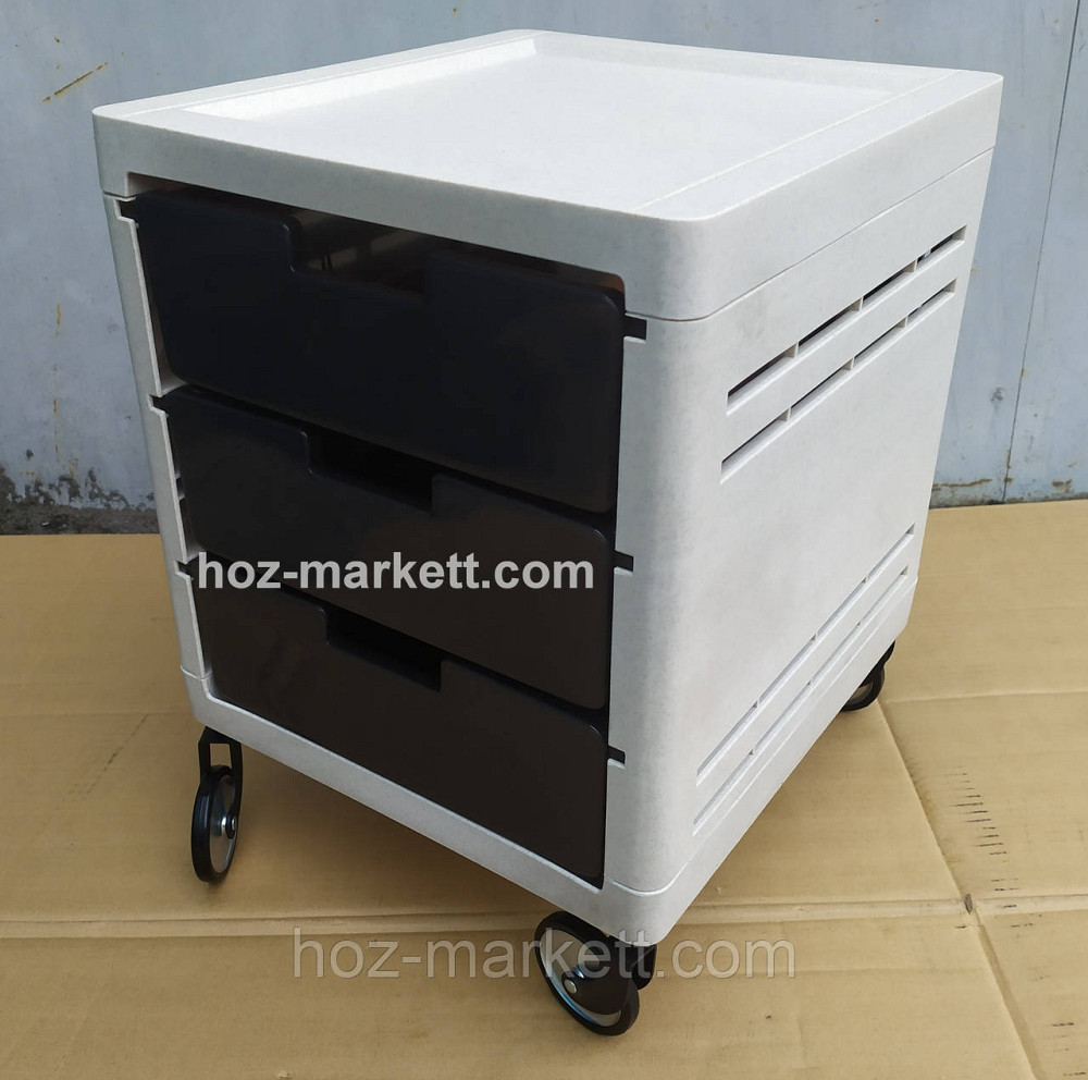 Комод пластиковий тумбочка на 3 ящики на колесах беж з коричневим Харків - фото 7