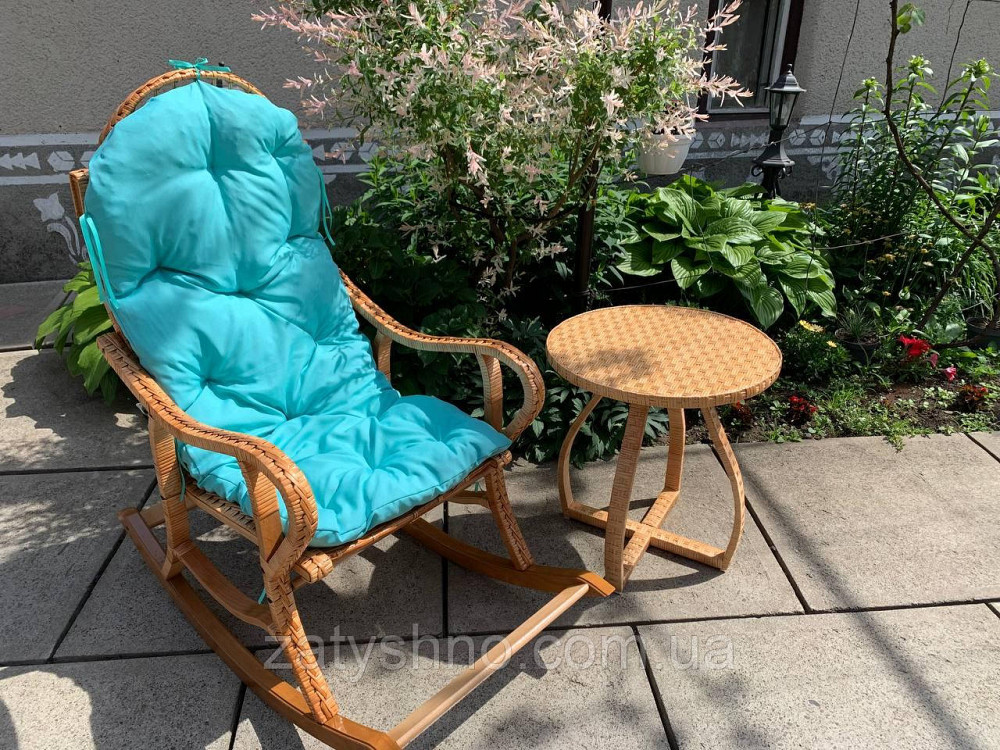 Крісло гойдалка з лози з блакитною накидкою Київ - фото 5