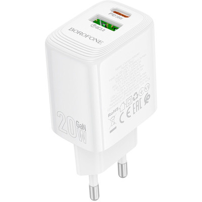 Зарядний пристрій BOROFONE BN27 Fuente 1xUSB-C PD20W + 1xUSB QC3.0 White (6941991120268) Вінниця - фото 4