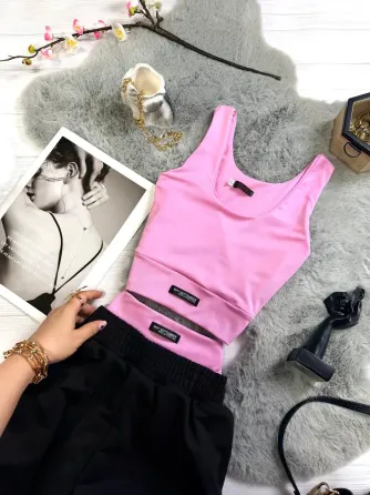 Жіночий костюм двійка з подвійним топом і високою посадкою штанів Одеса