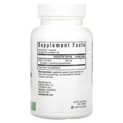 Аминокислота Seeking Health Ацетил-L-Карнитин, 500 мг, Acetyl-L-Carnitine, 90 вегетарианских ка (SKH-52008) Винница - изображение 2