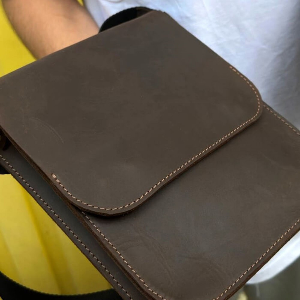 Сумка коричнева через плече чоловіча Майамі, сумка месенджер чоловіча 20*24*4 см з широким ремінцемMasterSem Київ - фото 4