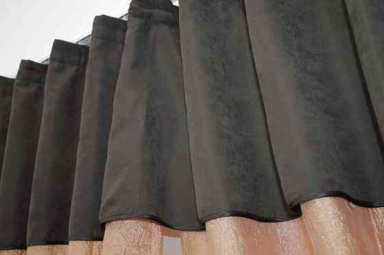 Кухонные шторы VR-Textil № 073к с ламбрекеном и подхватами персиковый с серым 260х170 см (52-0101) Киев