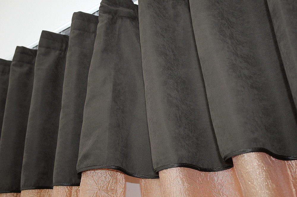 Кухонные шторы VR-Textil № 073к с ламбрекеном и подхватами персиковый с серым 260х170 см (52-0101) Киев - изображение 4