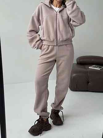 Женский повседневный теплый костюм на молнии с поларом флиса Бежевий, 46/48 Одесса