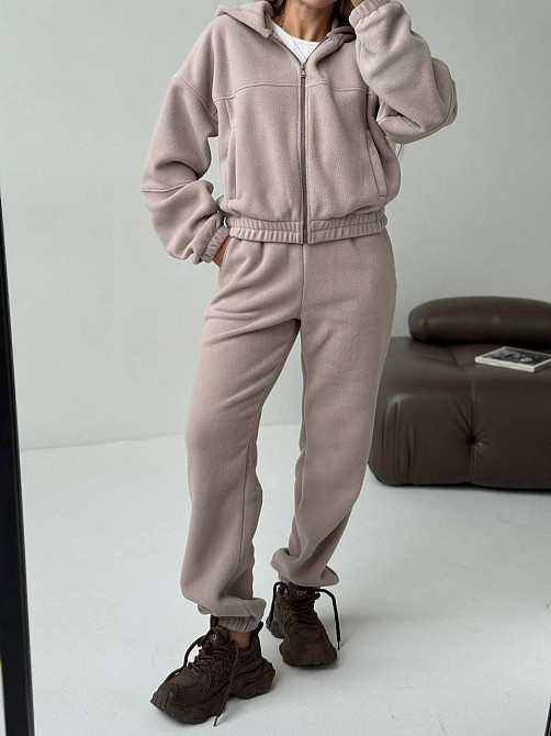 Женский повседневный теплый костюм на молнии с поларом флиса Бежевий, 46/48 Одесса - изображение 5