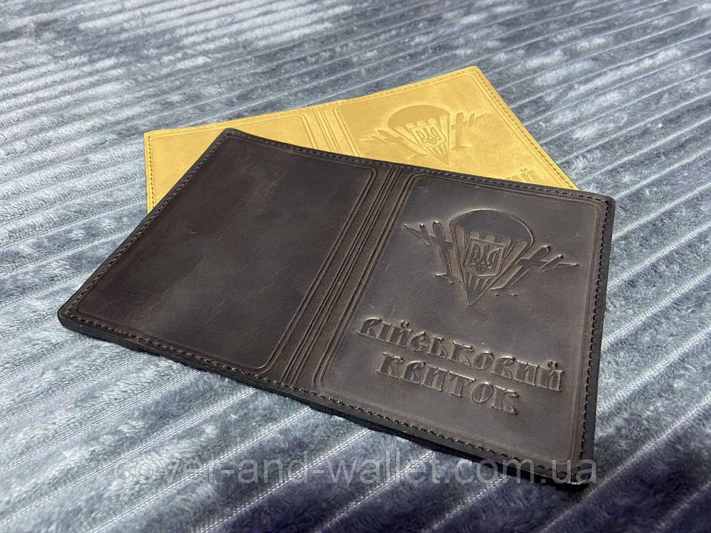 Обкладинка на військовий квиток коричневого кольору ДШВ (десантно-штурмові війська) з натуральної шкіри Puos Київ - фото 1