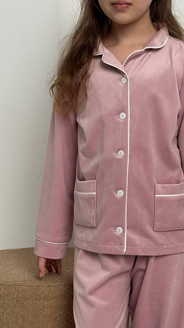 Дитяча велюрова тепла піжама дві кишені Пудровий б/к 122-128 Харків - фото 3