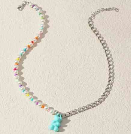 Бусы с мишками ментоловые - длина 40см, (ругелируется), пластик Киев