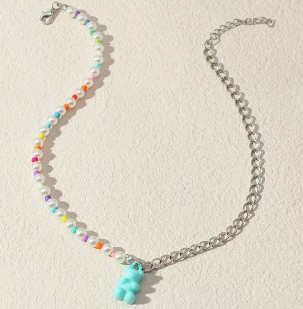 Бусы с мишками ментоловые - длина 40см, (ругелируется), пластик Киев - изображение 1