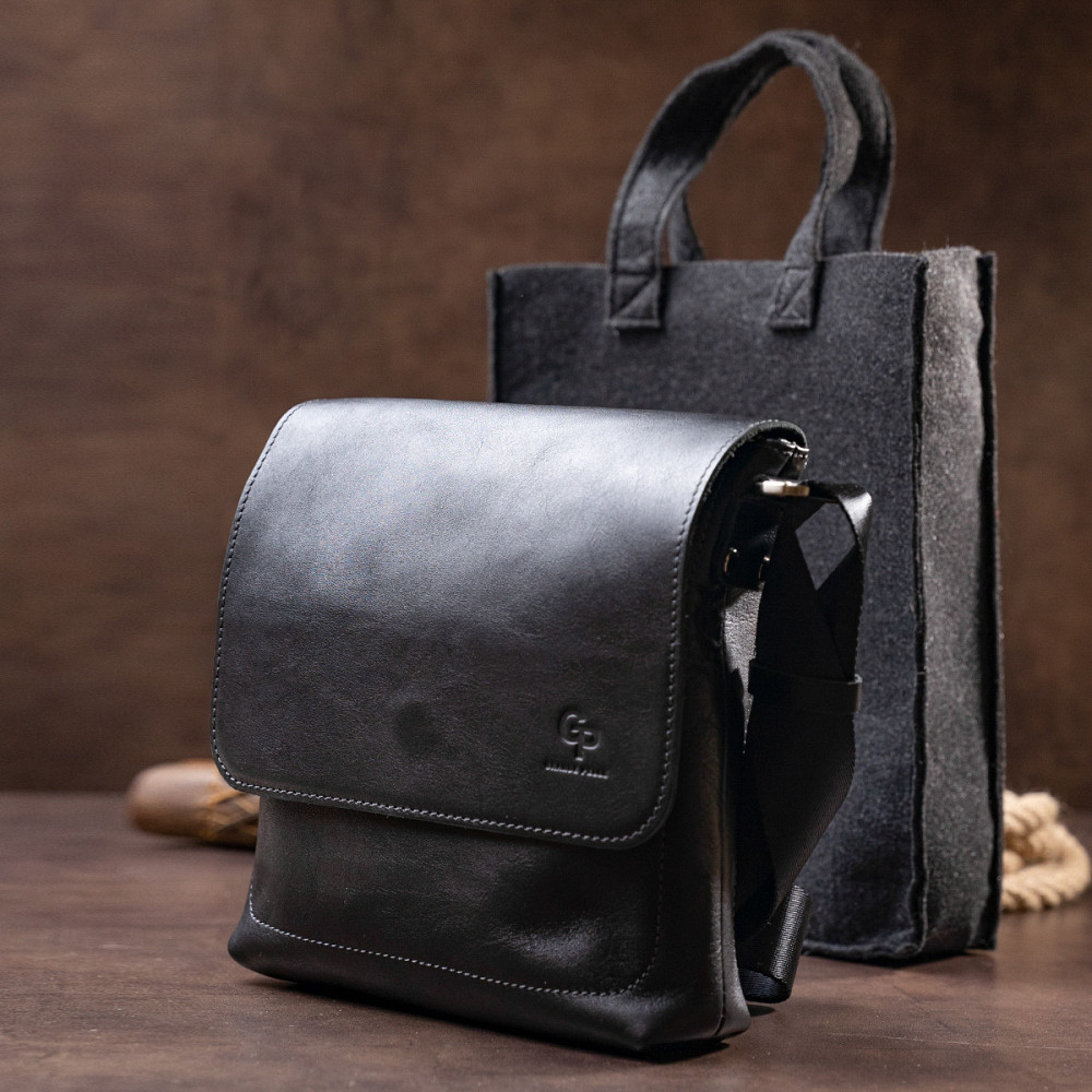 Сумка месенджер в гладкій шкірі Чорна (GRANDE PELLE) Київ - фото 4