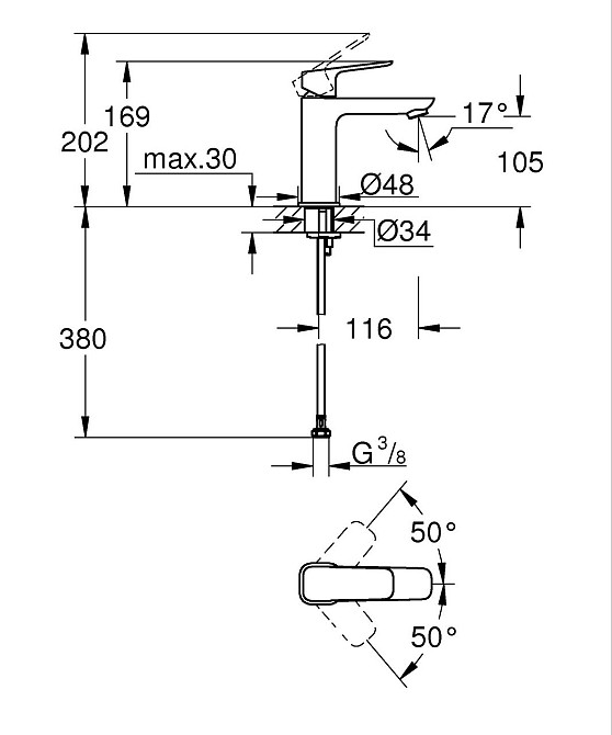 Одноважільний змішувач для раковини M-розміру Grohe Cubeo   ( 1017550000 ) 24540 Харків - фото 4