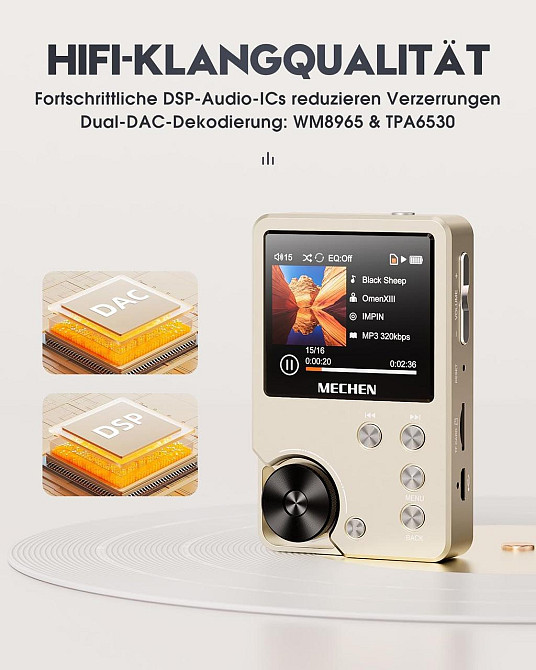 Плеєр MECHEN M30 золотий Hi-Res DSD128 FLAC DAC Lossless портативний 2" дисплей 64 ГБ microSD до 256 ГБ цифровий mp3 аудіоплеєр Київ - фото 5