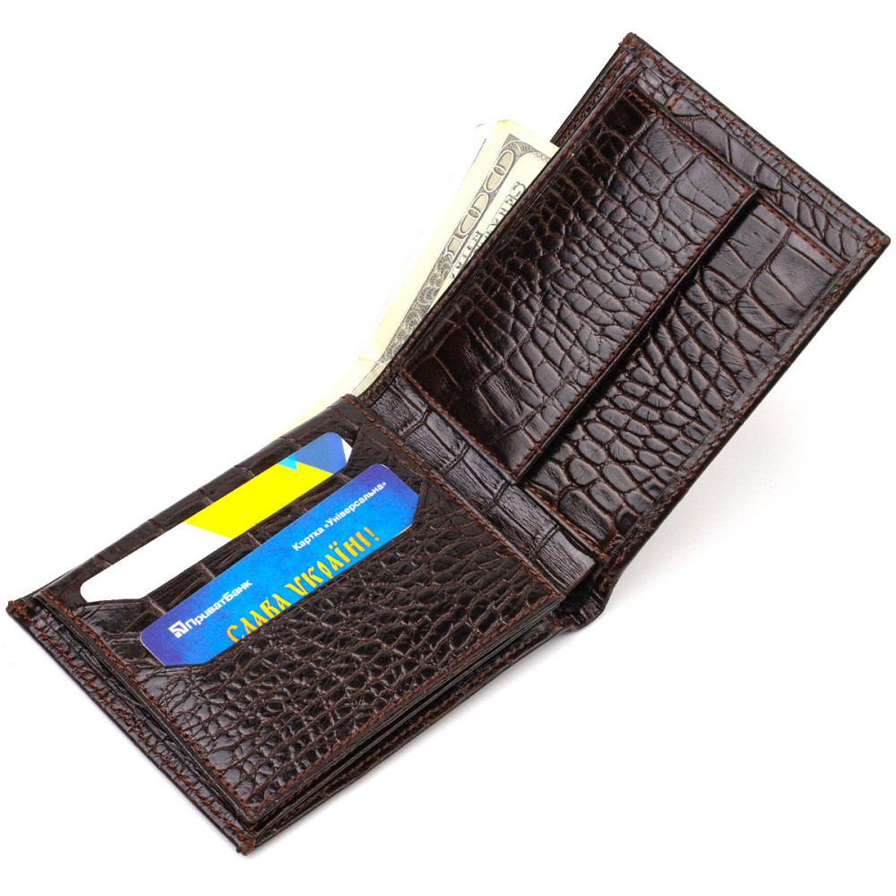 Модний гаманець для чоловіків з натуральної шкіри з тисненням під крокодила CANPELLINI 21926 Коричневий Київ - фото 5