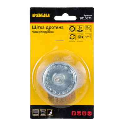 Щітка для електроінструменту Sigma дротяна чашоподібна 75мм хвостовик O6мм латунированная 9015071 (9015071) Вінниця